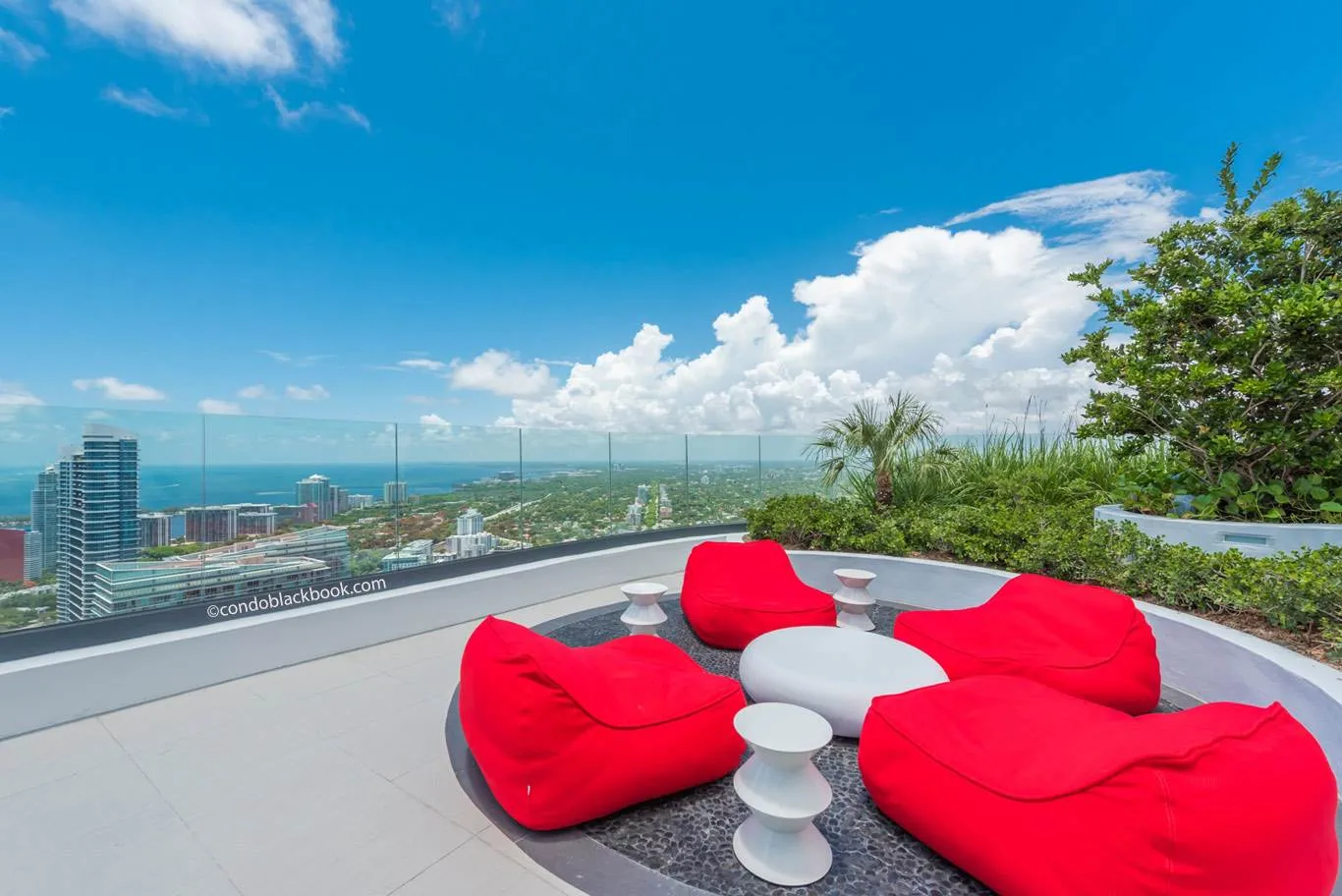 Beautiful miami water and skyline view from the Rooftop pool deck at Brickell Heights