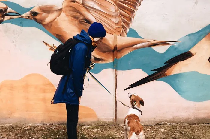 Woman walking her dog