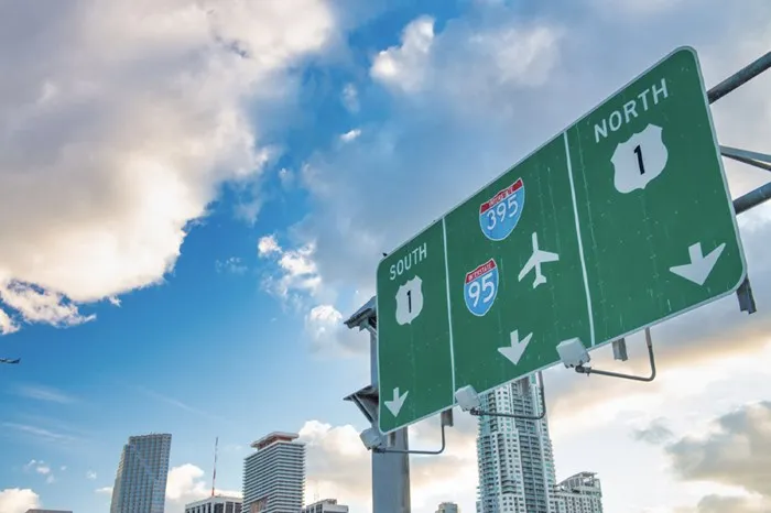 Highway signs leading to Miami airport