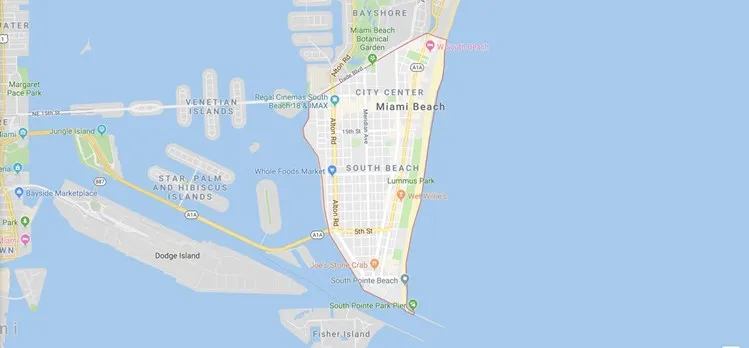 Map of South Beach: A neighborhood of Miami Beach, FL