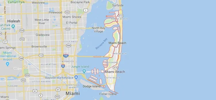 Map of Miami Beach, Florida